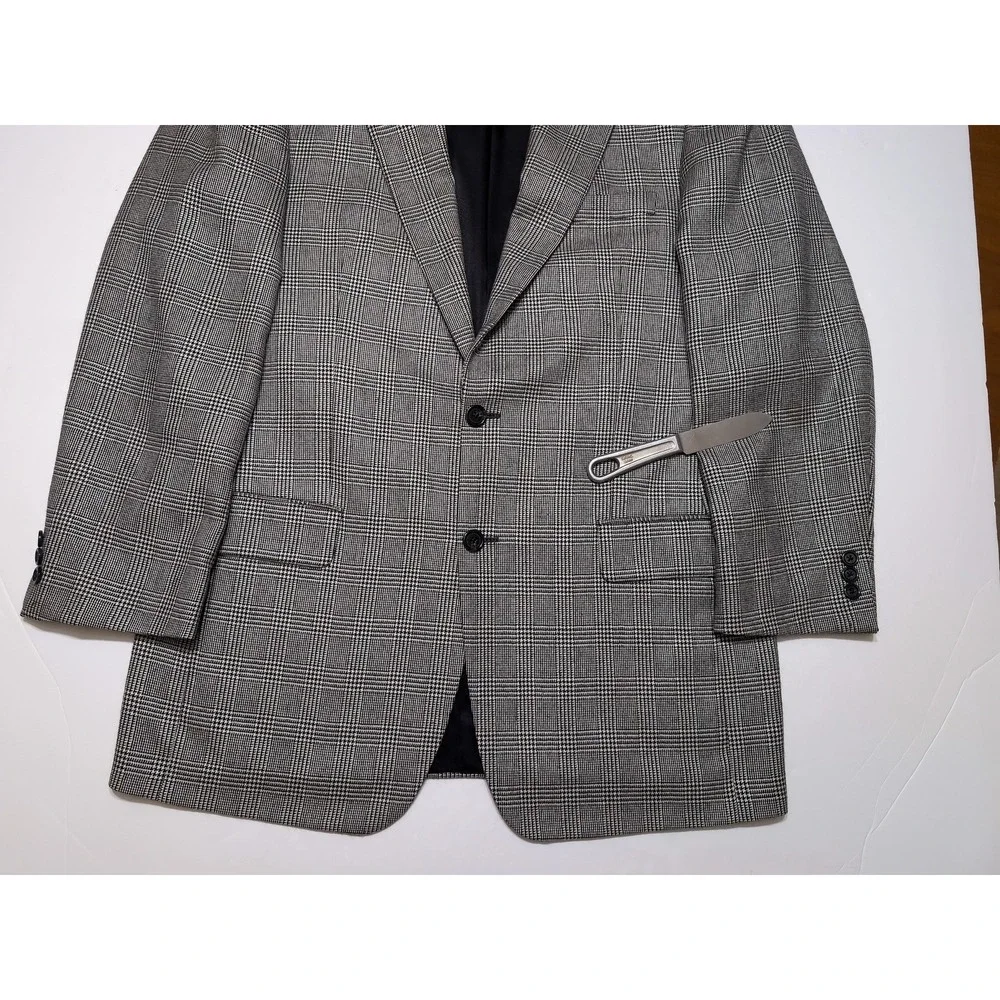 LORO PIANA SFI Jacobsons 100% Cashmere Blazer Sport Coat 44 Long Black Plaid